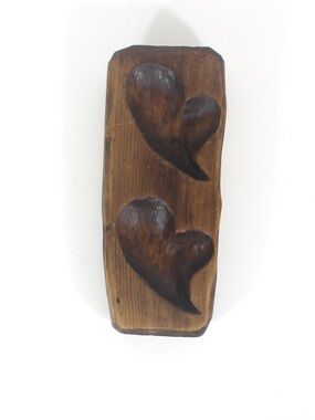 Antique Double Heart Carved Wood Maple Sugar Mold